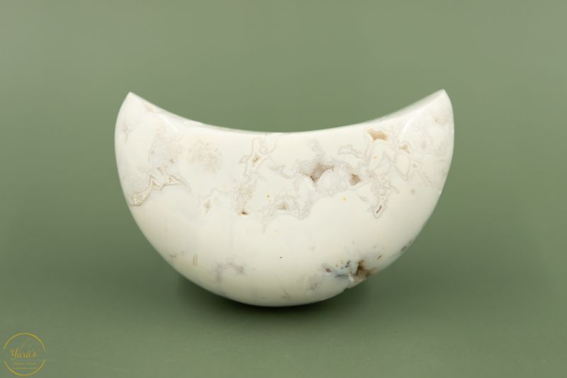 Witte pluim agaat maan - 177 gram