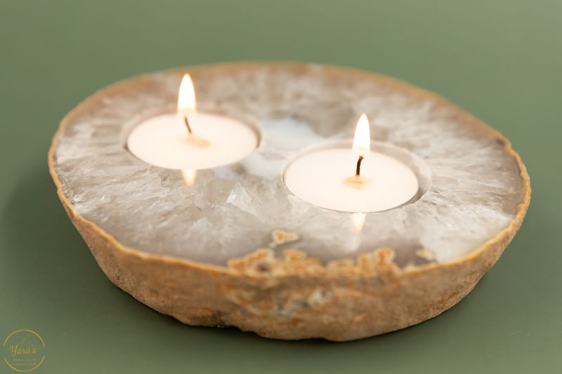 Agaat theelichthouder 2 gaten - 692 gram