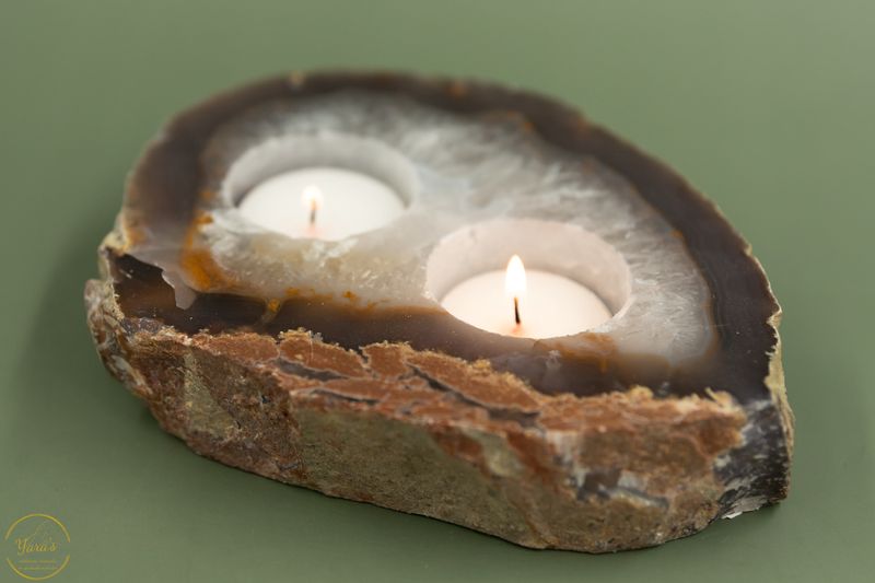 Agaat theelichthouder 2 gaten - 916 gram