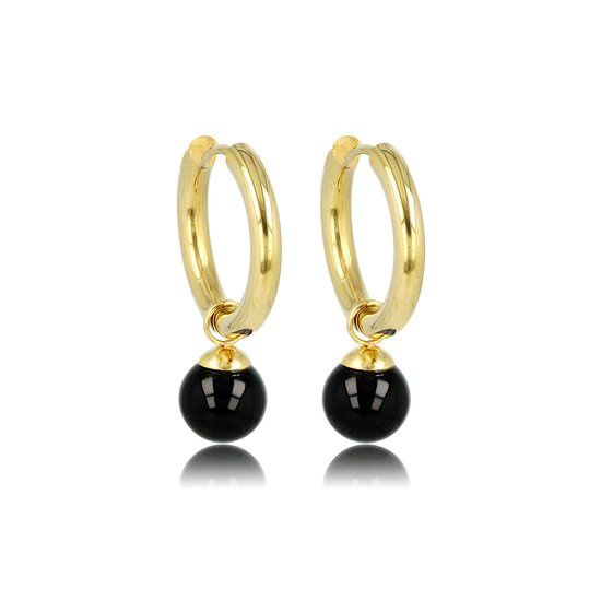 Goudkleurige oorbel Onyx edelstenen balletje - My Bendel