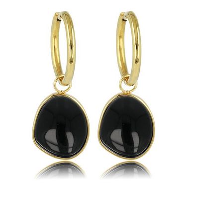 Goudkleurige oorbellen met Onyx edelstenen hanger - My Bendel