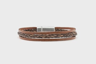 Qoss - PATRICK-bruin leer+vlecht-M