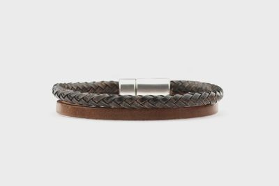 Qoss - STEN-bruin rond en plat leer-L