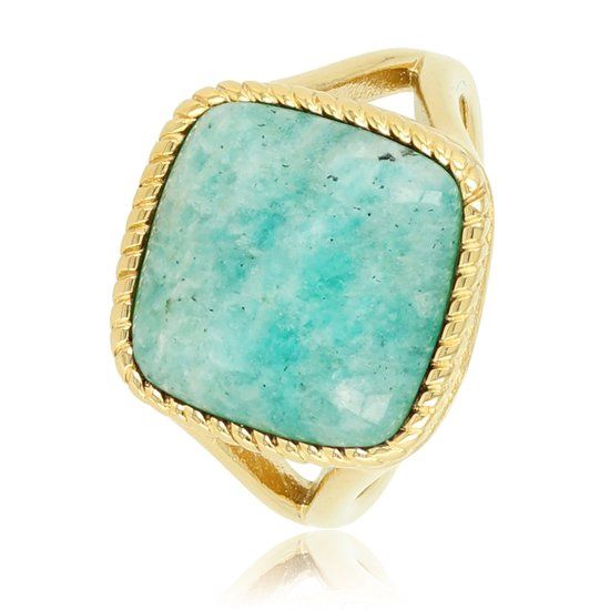 Zegelring goud met Amazoniet edelsteen - My Bendel, Size: Maat 16