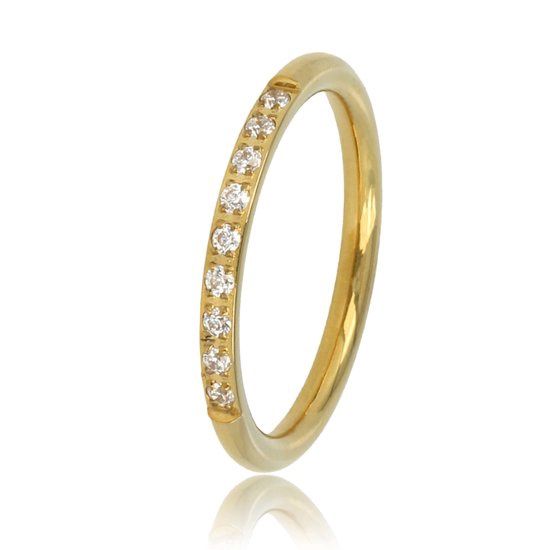 Ring goud met mooie witte zirkonia steen - My Bendel, Size: Maat 16