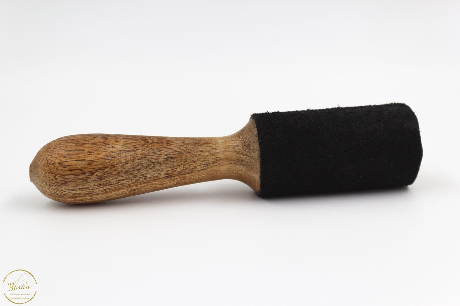 Klankschaal klopper hout/leer klein zwart