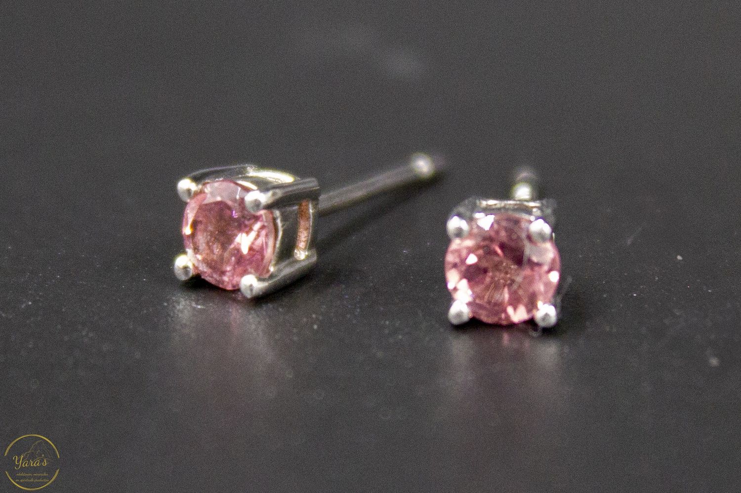 Roze Toermalijn Studs Zilver/Rhodium 4mm