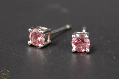 Roze Toermalijn Studs Zilver/Rhodium 4mm