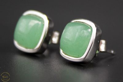 Groene Aventurijn oorstekers 8x8mm zilver