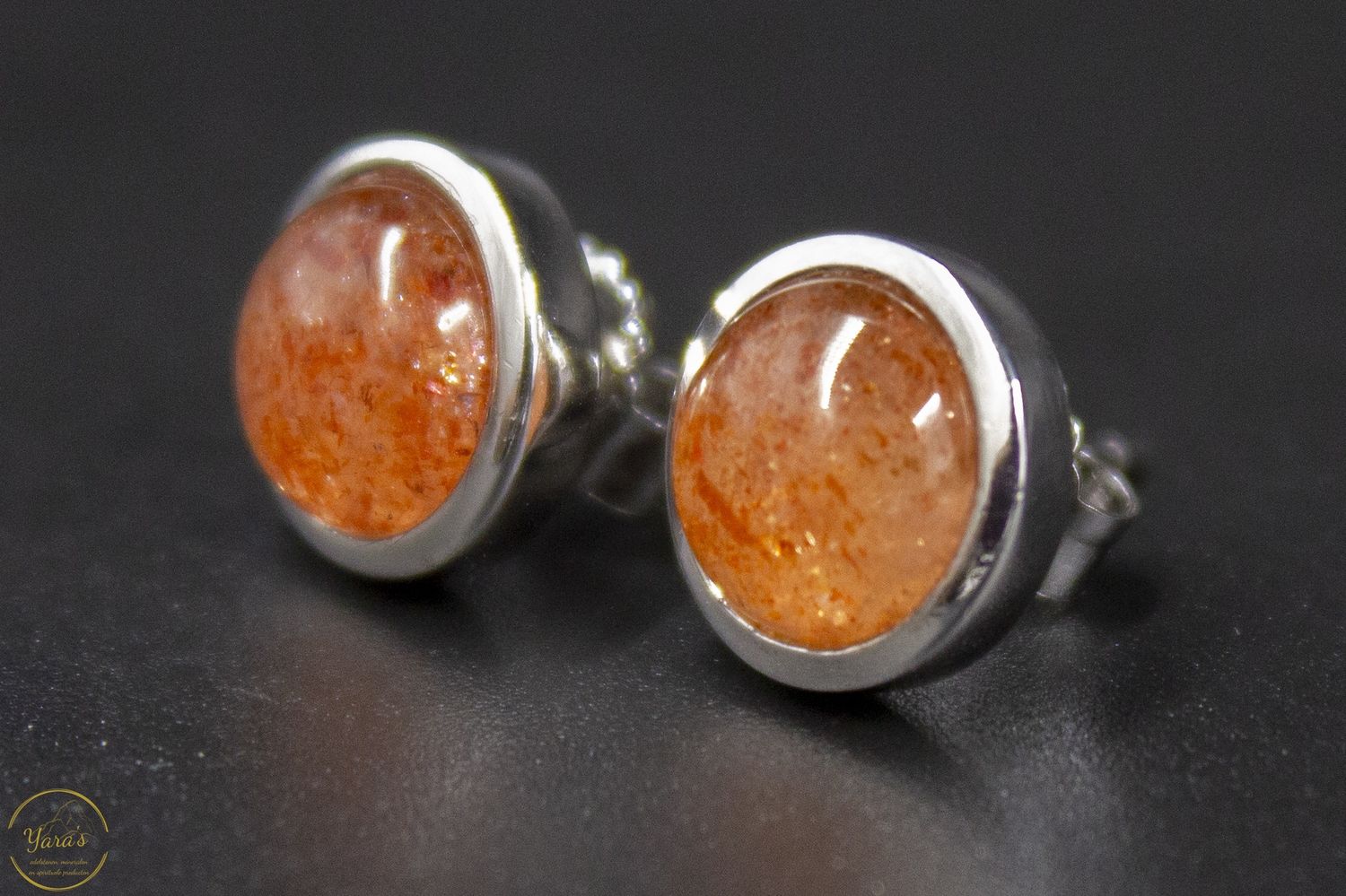 Zonnesteen oorbellen zilver rond 8mm