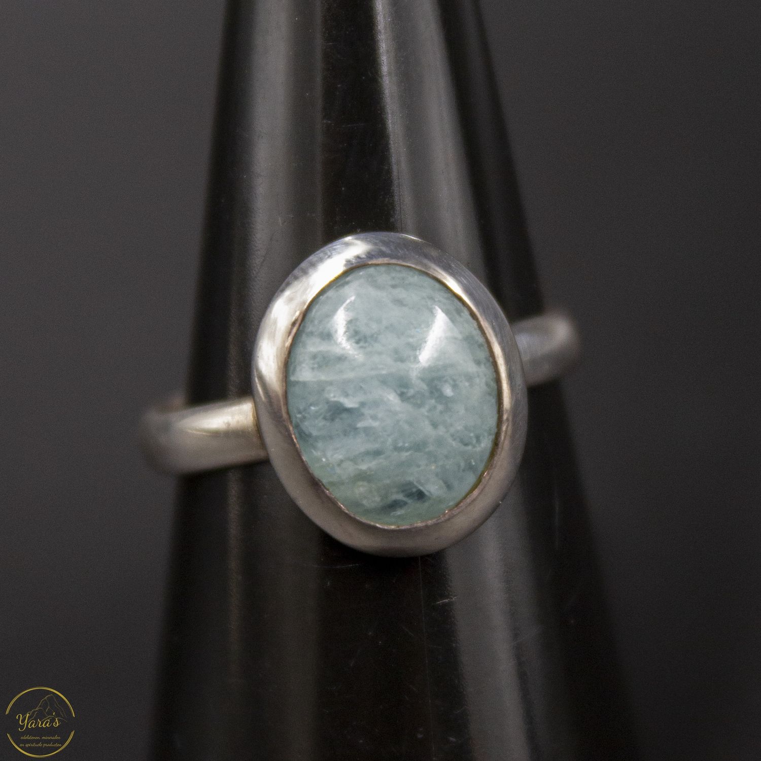 Aquamarijn Ring ovaal zilver maat 56/16