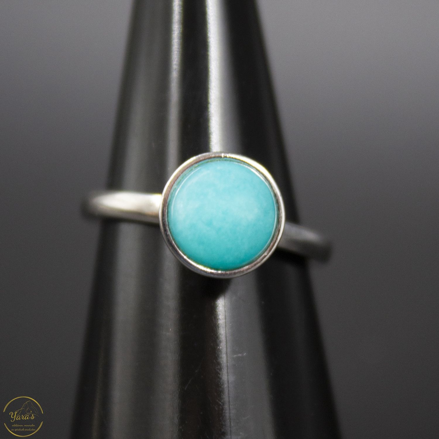 Amzoniet Ring rond zilver maat 52/12 / verstelbaar