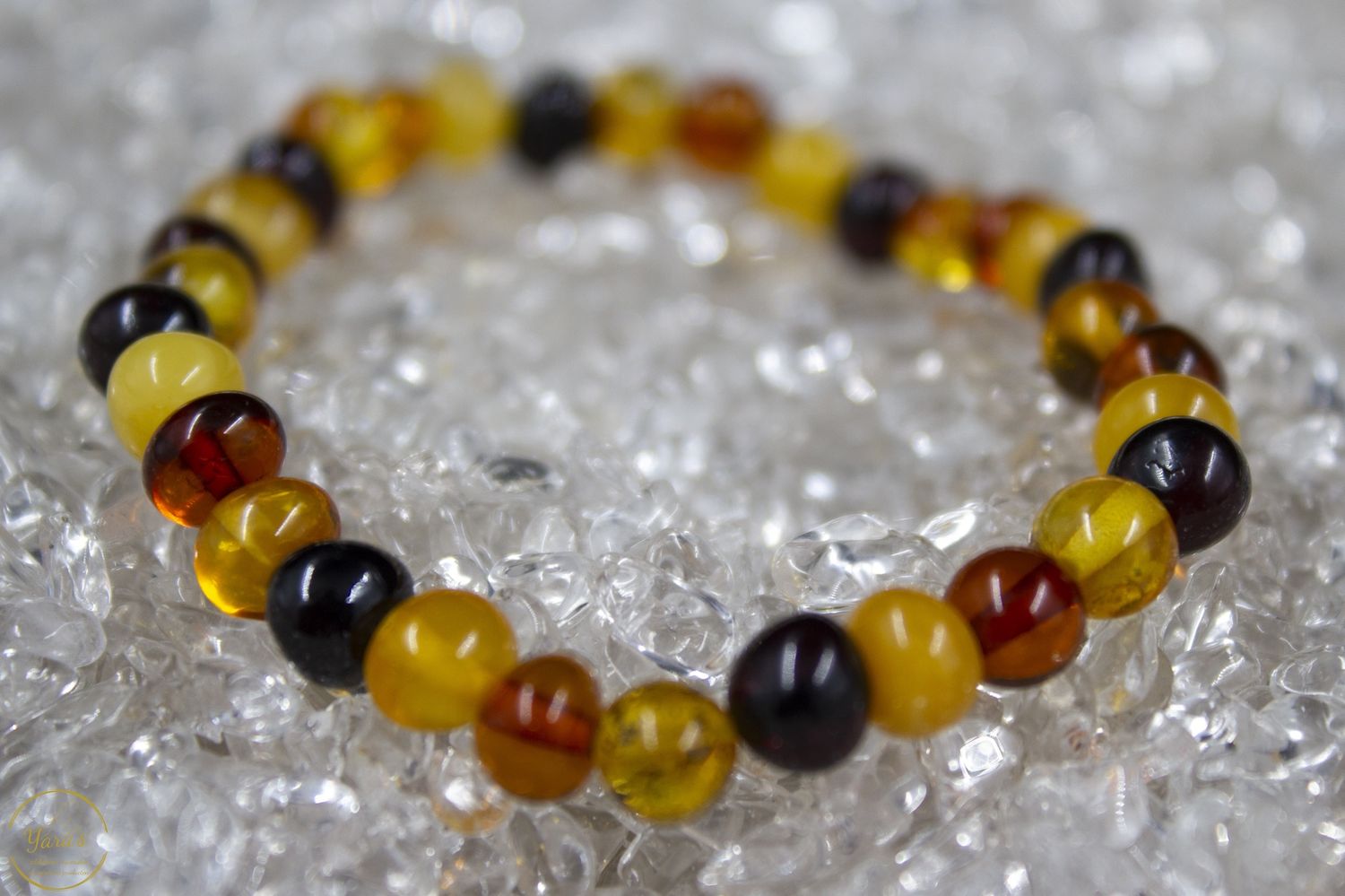 Barnsteen armband rond gemêleerd
