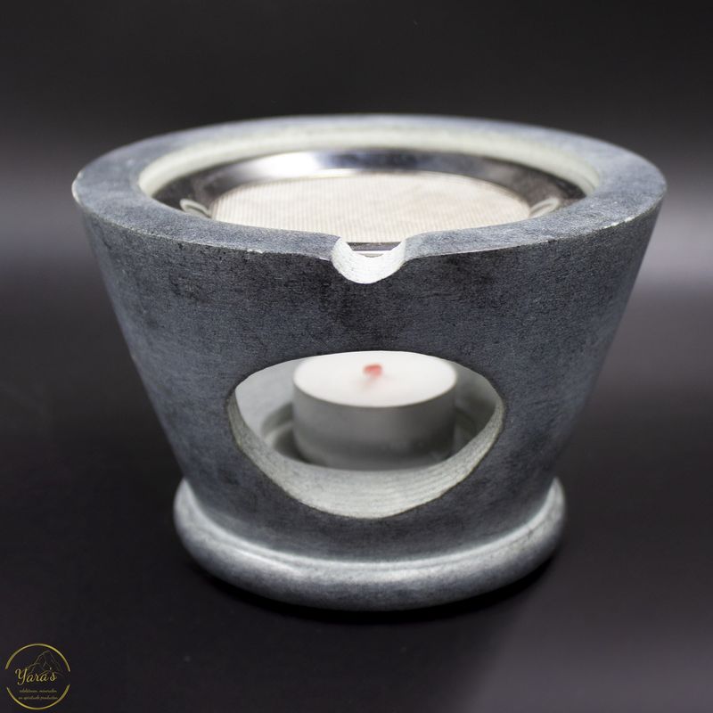 Wierookbrander Maroque zeepsteen grijs + zeef - 7x13 cm