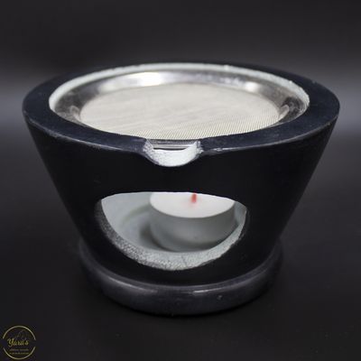 Wierookbrander Maroque zeepsteen zwart + zeef - 7x13 cm