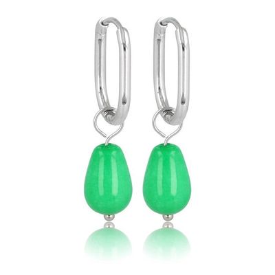 Zilverenkleurige oorbellen met Chrysopraas edelsteen - 30 mm lang