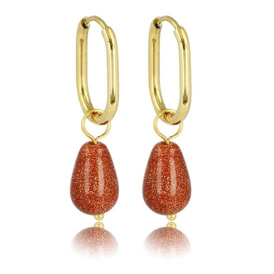 Gouden oorbellen met Goudstroom edelsteen - 30 mm lang