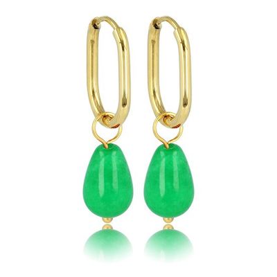 Goudkleurige oorbellen met Chrysopraas edelsteen - 30 mm lang