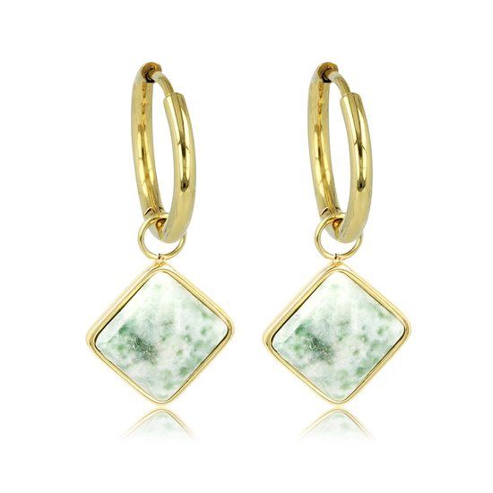 Goudkleurige oorbellen salmiak model met Jade edelsteen