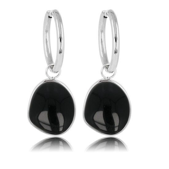 Zilveren oorbellen met Onyx edelstenen hanger - 36 mm