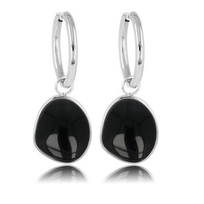 Zilveren oorbellen met Onyx edelstenen hanger - 36 mm