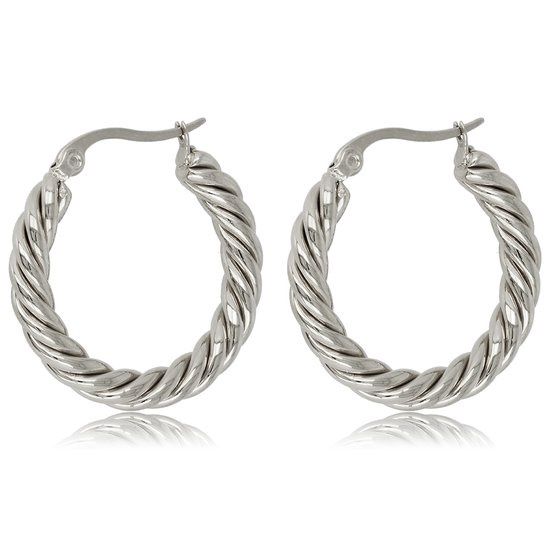 Zilveren oorring twisted 25 mm x 3 mm