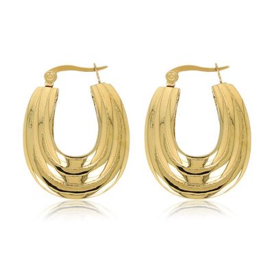 Ovale gouden ribbel oorbel 25 mm