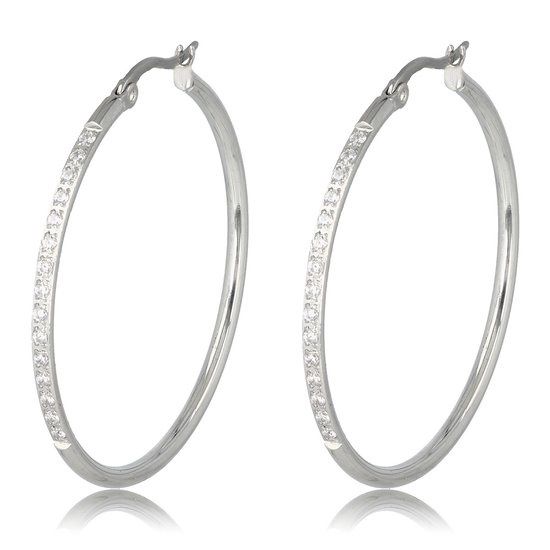 Zilveren oorbellen kristal zirkonia 40mm x 2mm