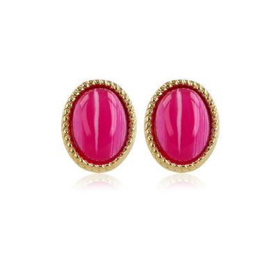 Gouden oorstekers met roze agaat edelsteen