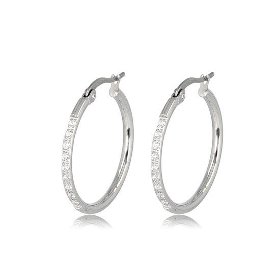 Zilveren oorbellen kristal zirkonia 25mm x 2mm