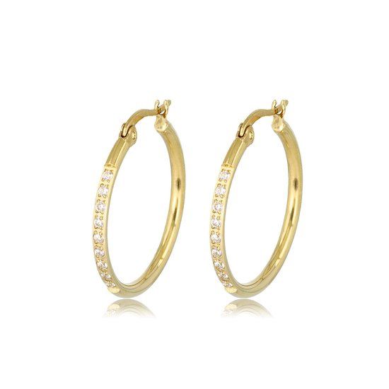 Goudkleurige oorbellen kristal zirkonia 25mm x 2mm