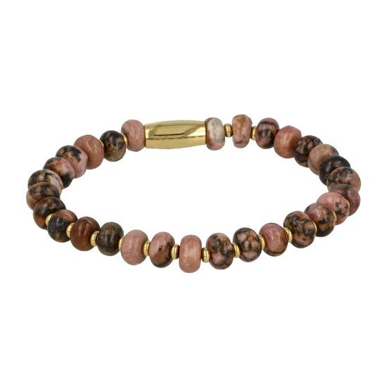 Elastische armband met rhodoniet edelsteen goud