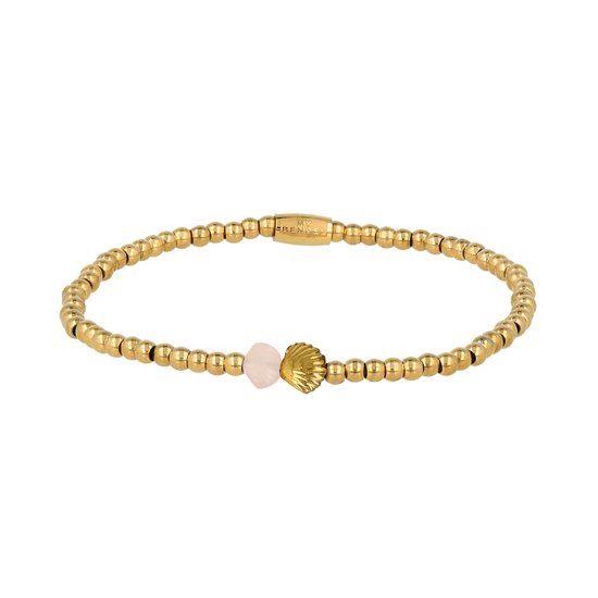 Elastische armband met rozenkwarts schelp bedel