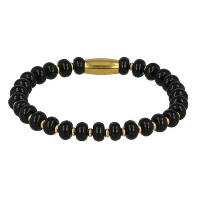 Elastische armband met Onyx edelsteen goudkleurig