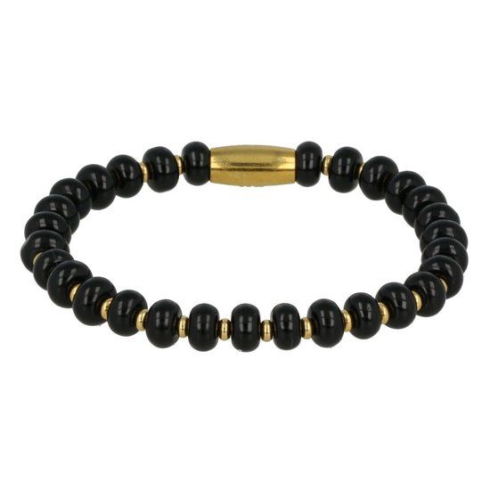 Elastische armband met Onyx edelsteen goudkleurig