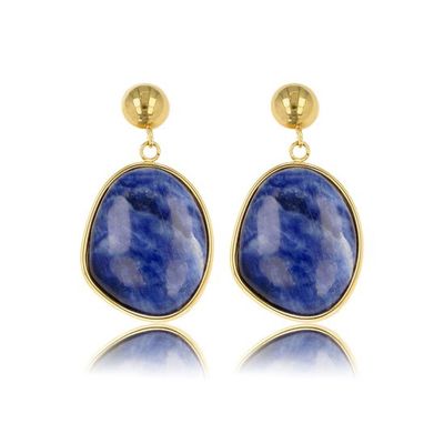 Goudkleurige oorsteker met Lapis Lazuli edelsteen