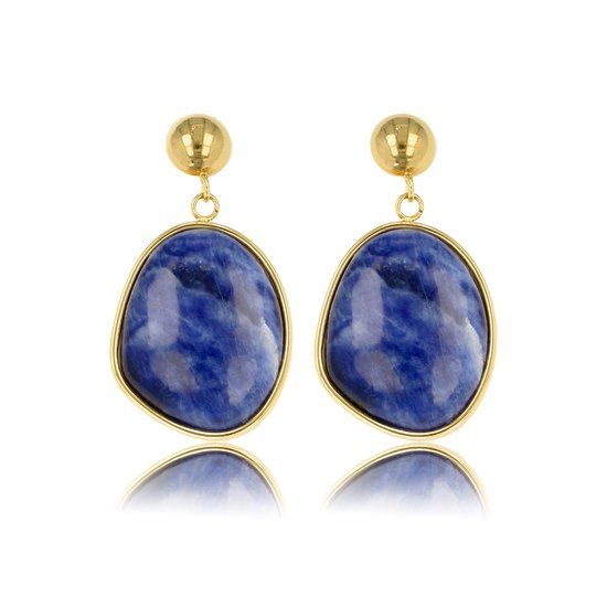 Goudkleurige oorsteker met Lapis Lazuli edelsteen