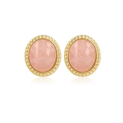 Vintage oorbellen goud met rozenkwarts edelsteen