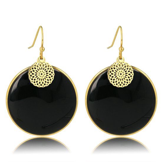 Grote goudkleurige oorbel Onyx 40mm