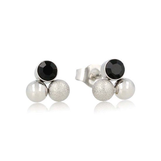 Zilveren oorknopjes met zwarte zirkonia 8mm