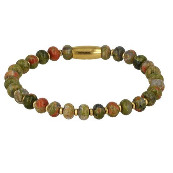 Elastische armband met Unakiet edelsteen goudkleurig
