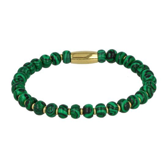 Elastische armband met malachiet edelsteen goudkleurig