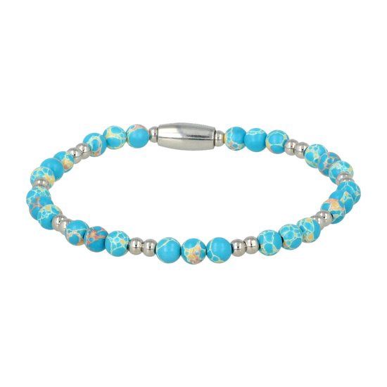 Fijne zilveren elastische armband Jaspis edelsteen 4mm