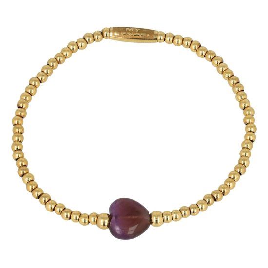 Elastische armband met Amethist hartenbedel