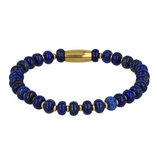 Elastische armband met Lapis Lazuli edelsteen goudkleurig