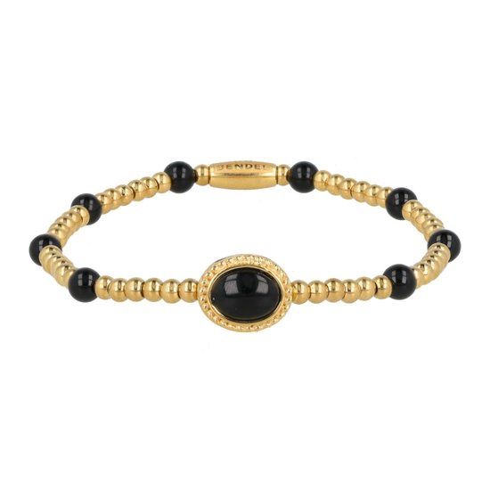 Elastische goudkleurige armband met ovale Onyx bedels