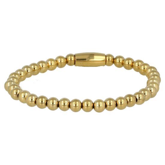 Elastische armband met 5mm goudkleurige edelstalen balletjes