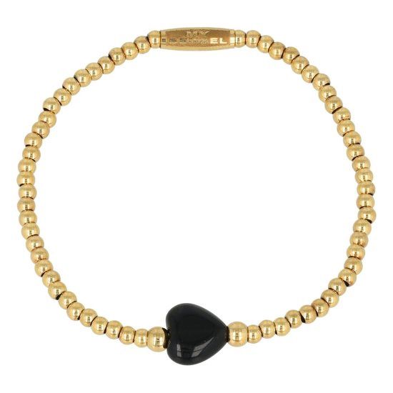 Elastische armband met Onyx hartenbedel