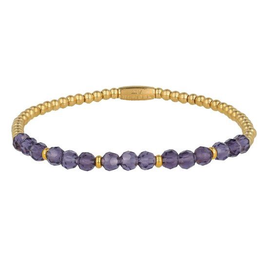Elastische gouden armband violet glaskristallen bedels