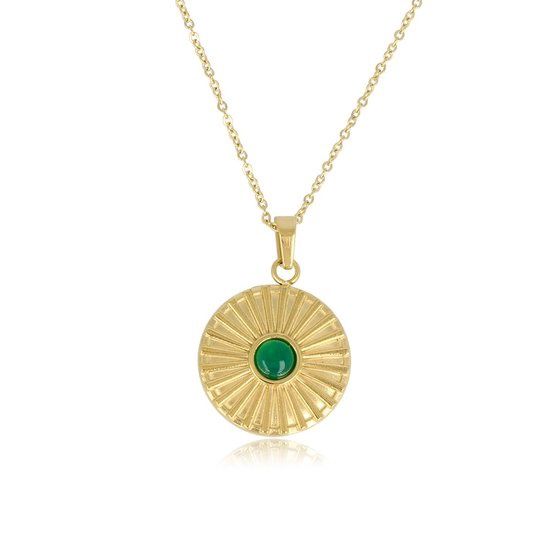 Goudkleurige ketting groene agaat zonnetjes hanger